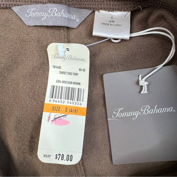 NEW Tommy Bahama Lounge Crop Pants. Comfy Knit Pull On Drawstring Brown Small - Picture 4 of 9